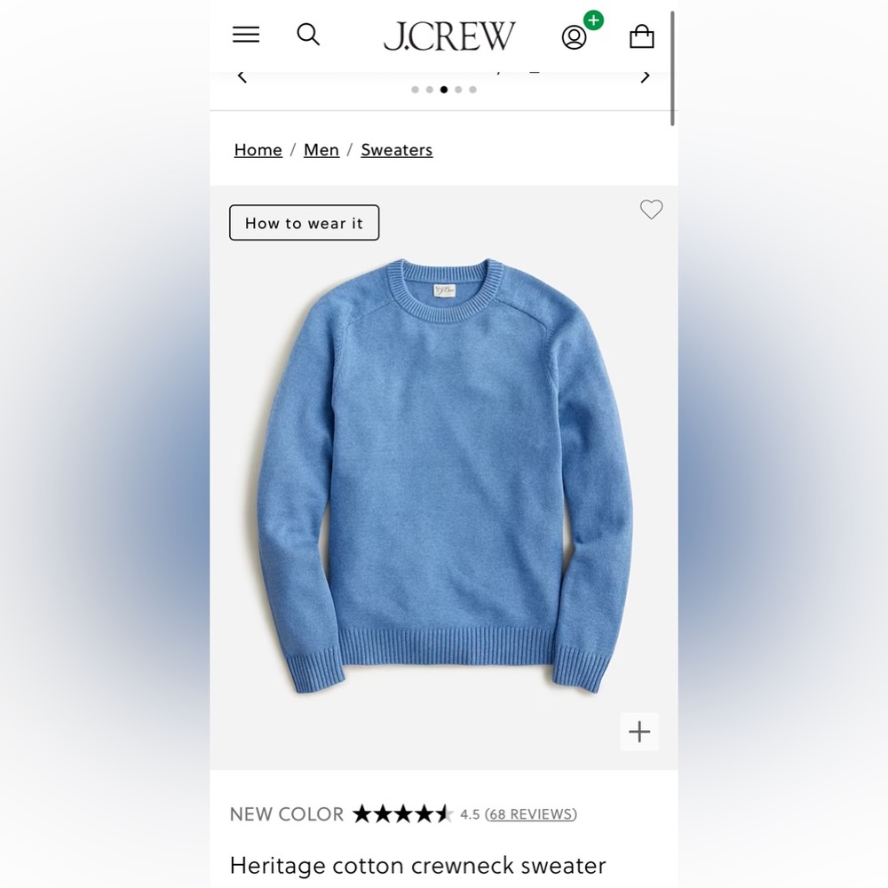 J. Crew Men’s Heritage Crewneck Cotton Sweater in Size Large BRAND NEW